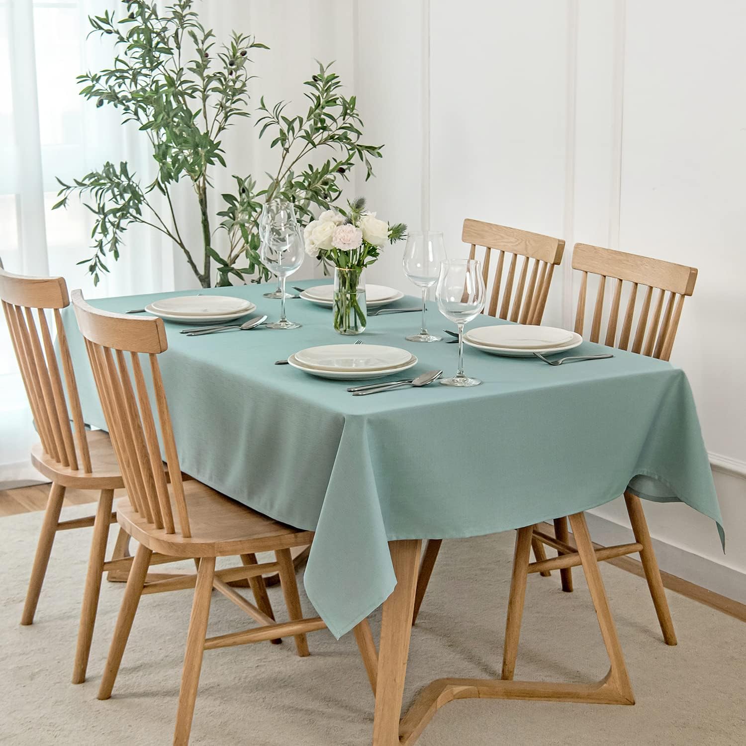 maxmill Slubby Texture Tablecloth Water Resistance Antiwrinkle Spillproof Soft W...
