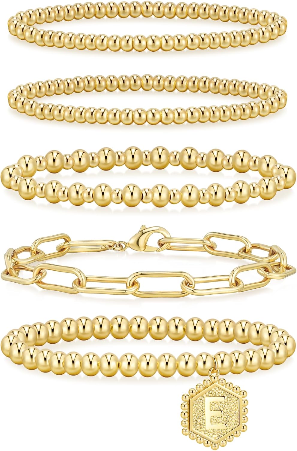 adoyi Gold Silver Bracelets for Women Beaded Bracelet 14K Gold Plated Bracelet S...