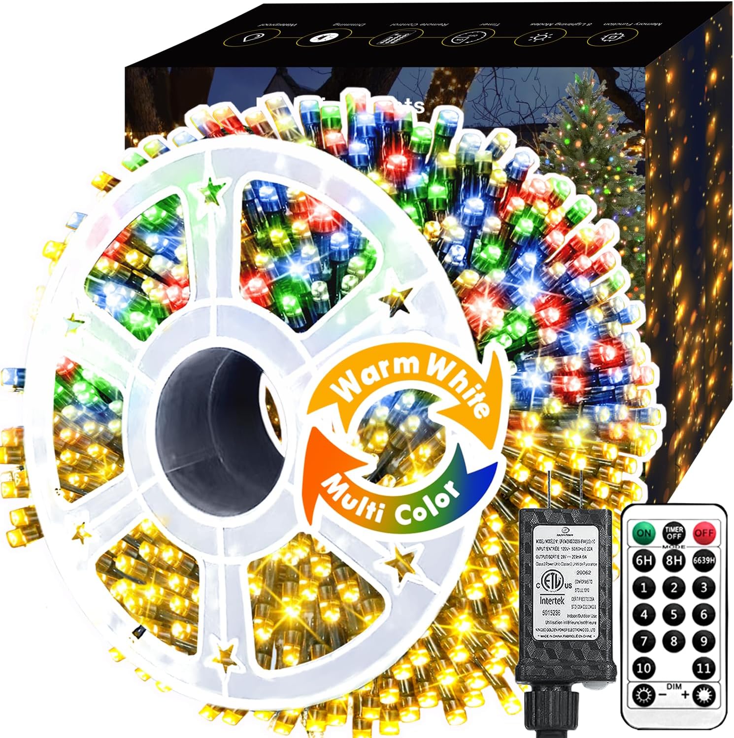 Voolex Christmas Lights 204FT 600 LED 2 Color Changing Christmas String Lights M...