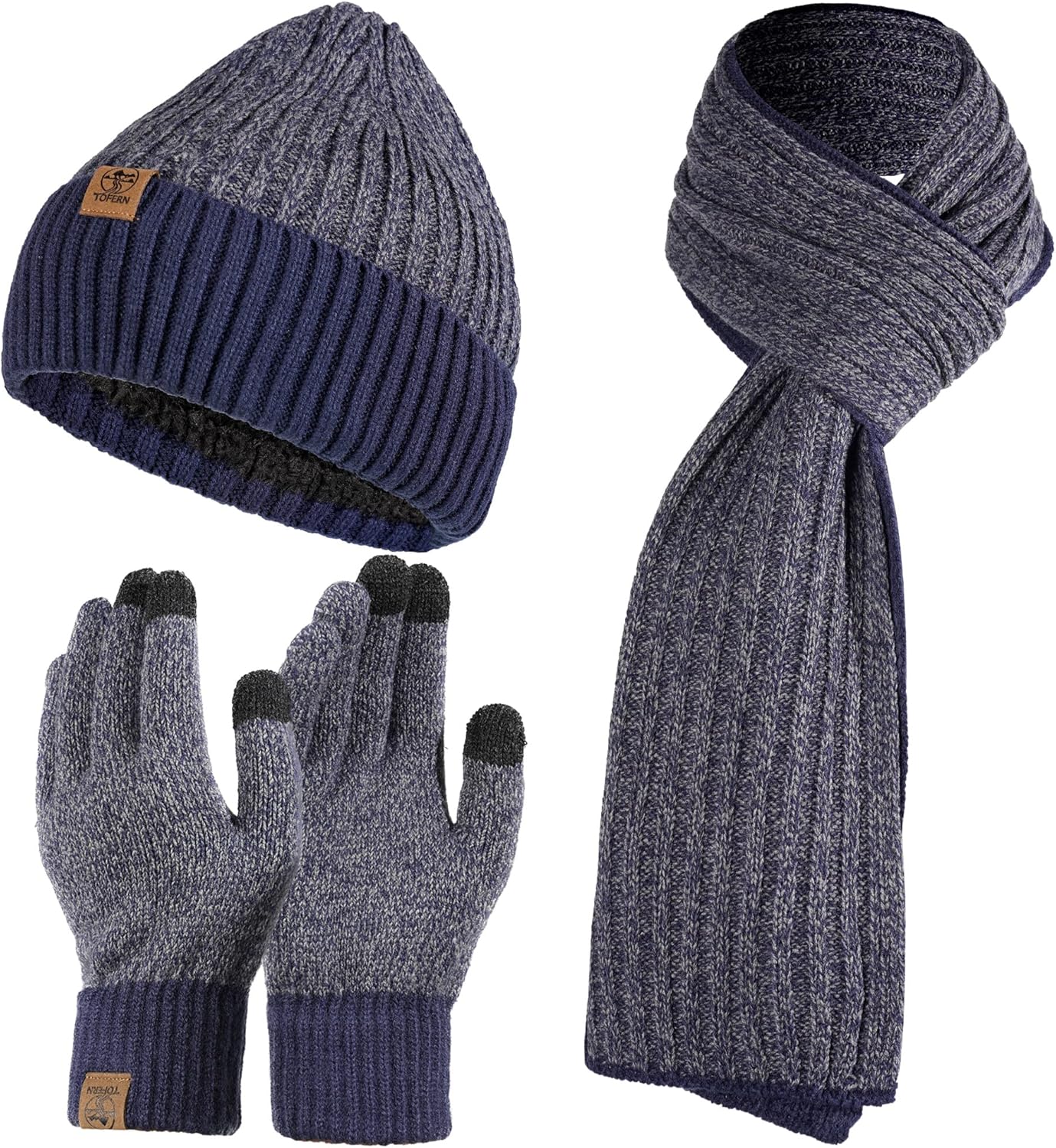 Tofern Winter Beanie Hat Scarf Touch Screen Gloves Set 3 Pieces Soft Warm Knitte...