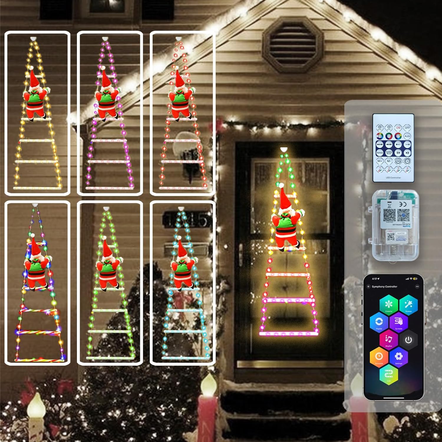 2.5FT 64 LED Smart RGB Christmas Ladder Lights AA Battey with Bluetooth & App Co...