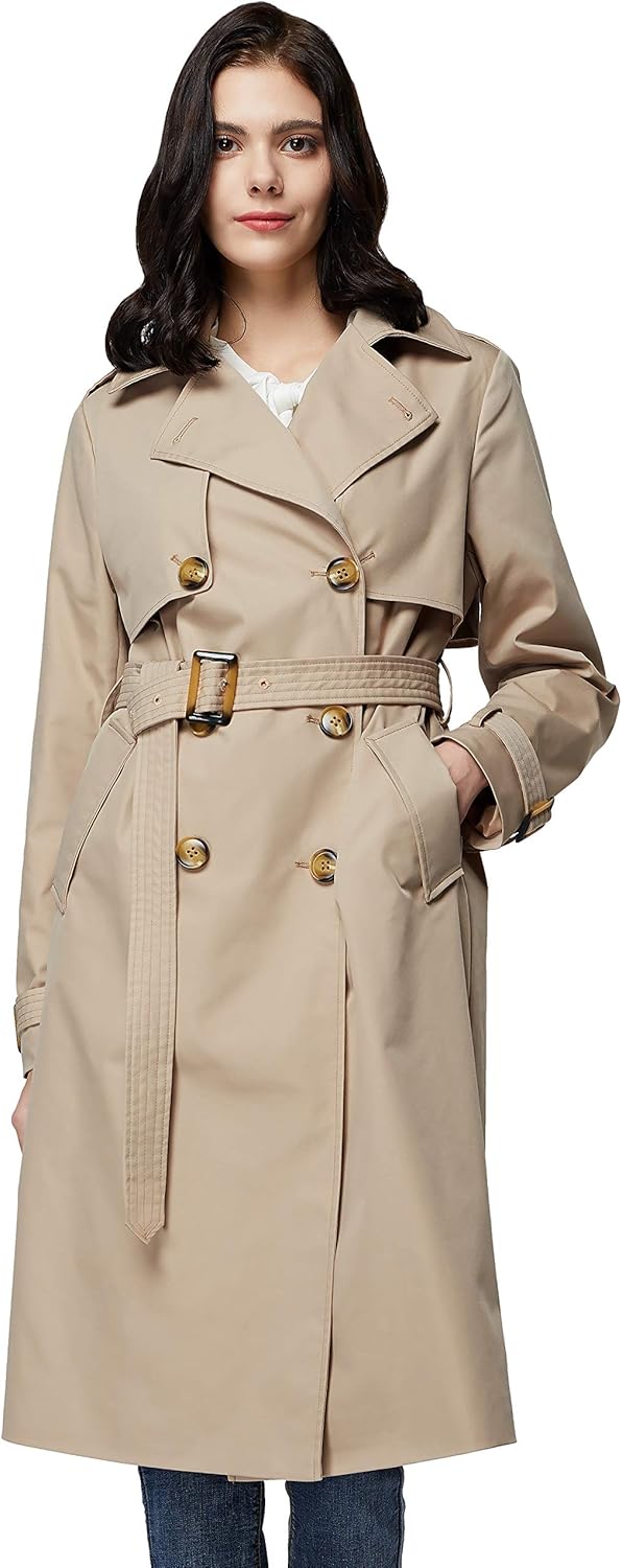 Orolay Women's 3/4 Length Double Breasted Trench Coat Lapel Jacket with Belt Kha...
