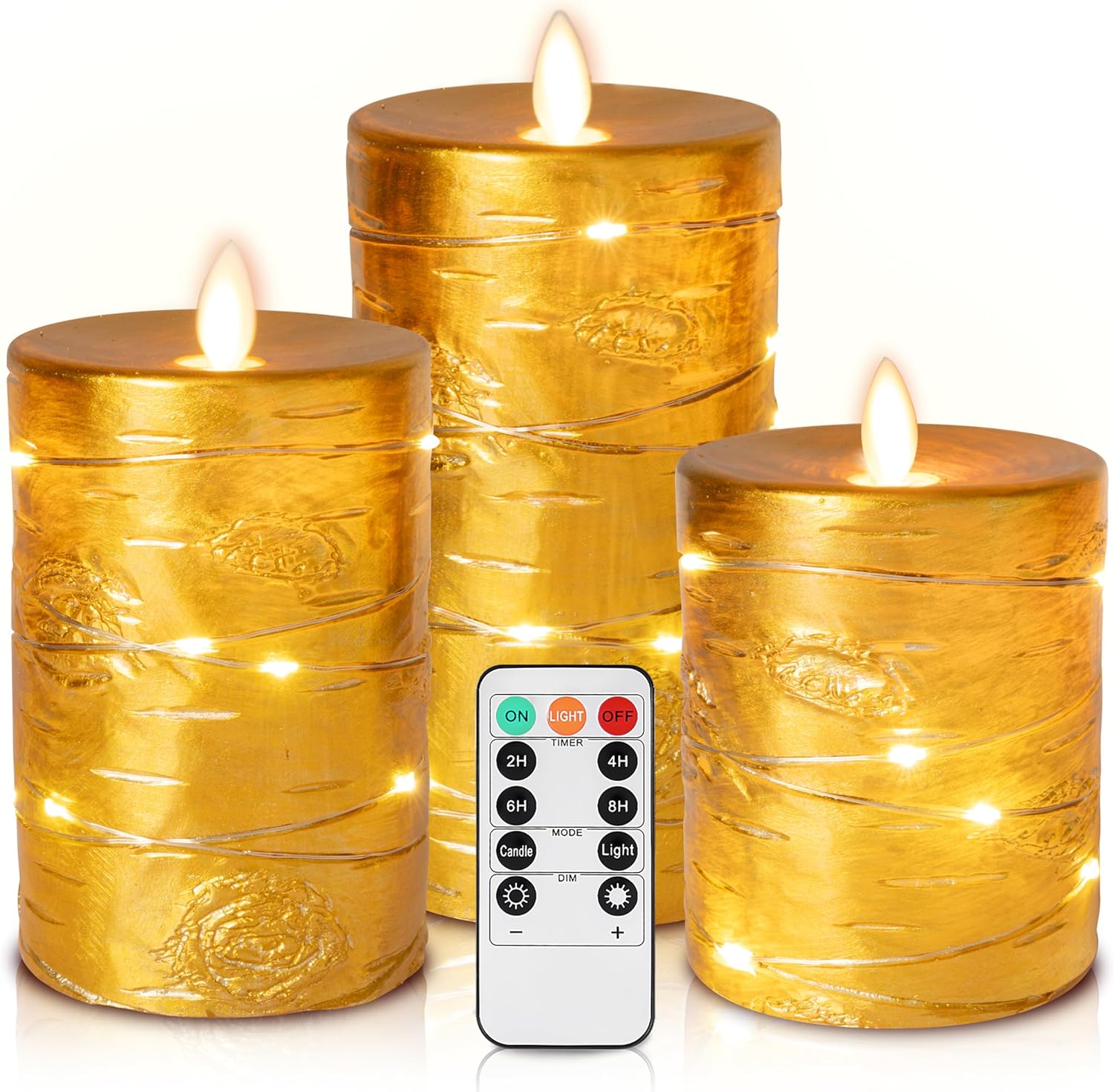 Da by Golden LED Candle, Battery Candle with Recessed String Light, 3 Piece Flam...