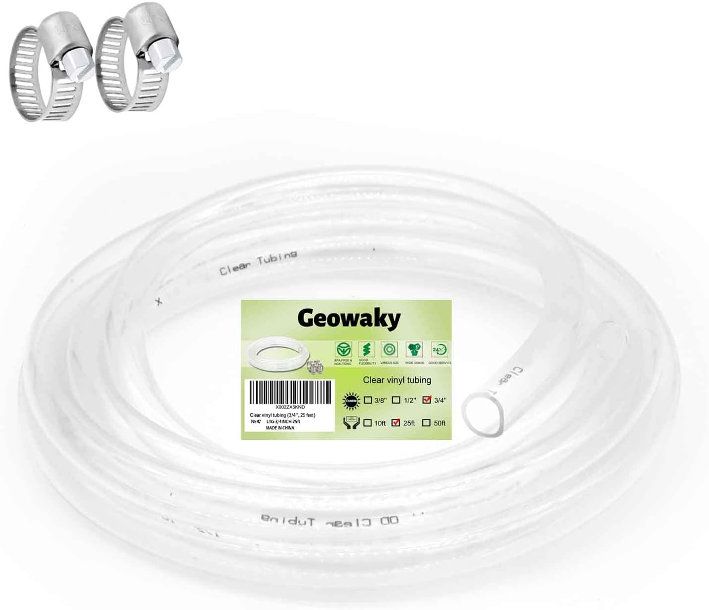 Clear Vinyl Tubing 3/4" ID × 1" OD -25 Ft 30PSI,Flexible Plastic Tubing,Lightwei...