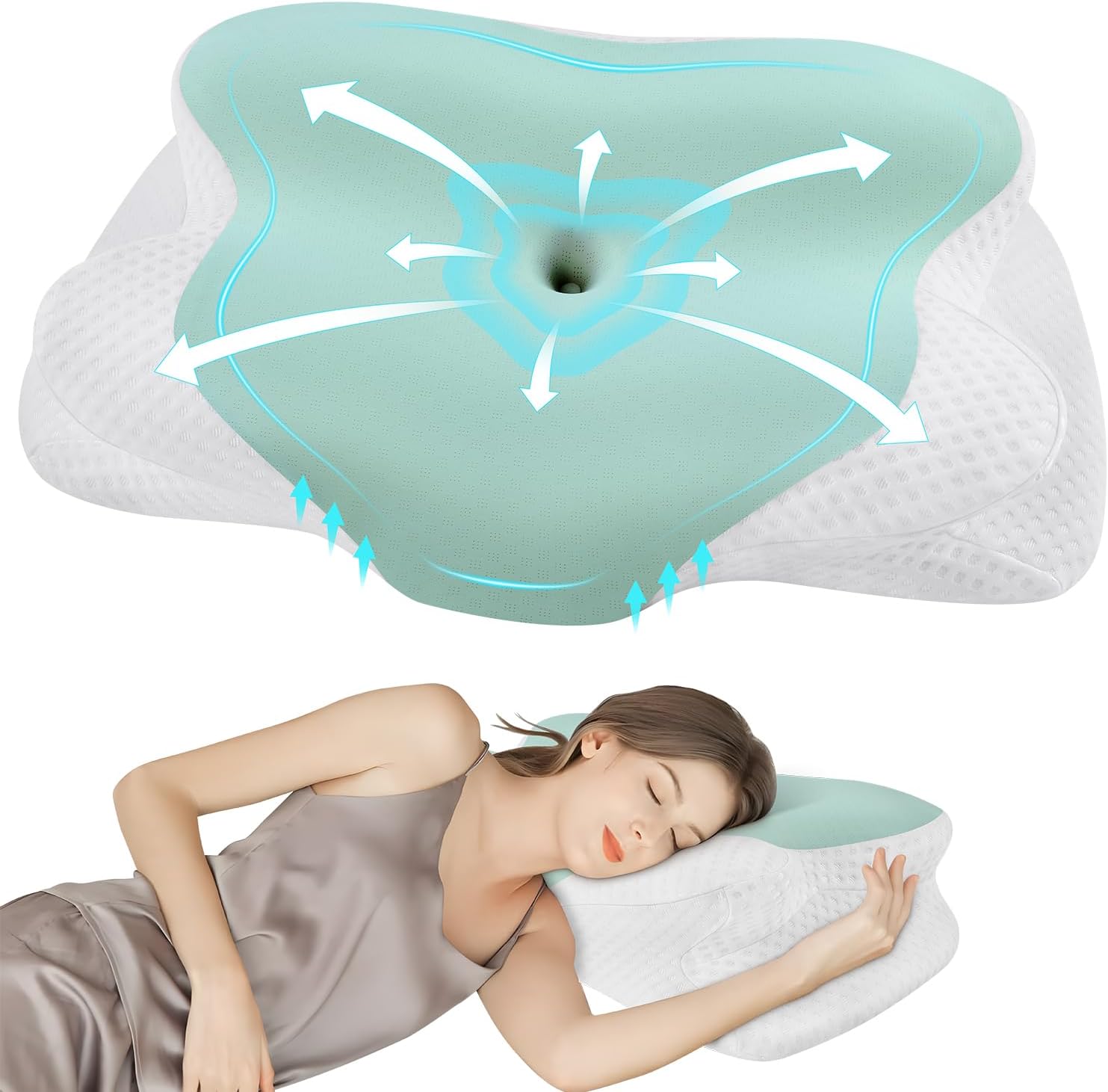 DONAMA Cervical Pillow for Sleeping, Contour Memory Foam Pillow for Neck and Sho...