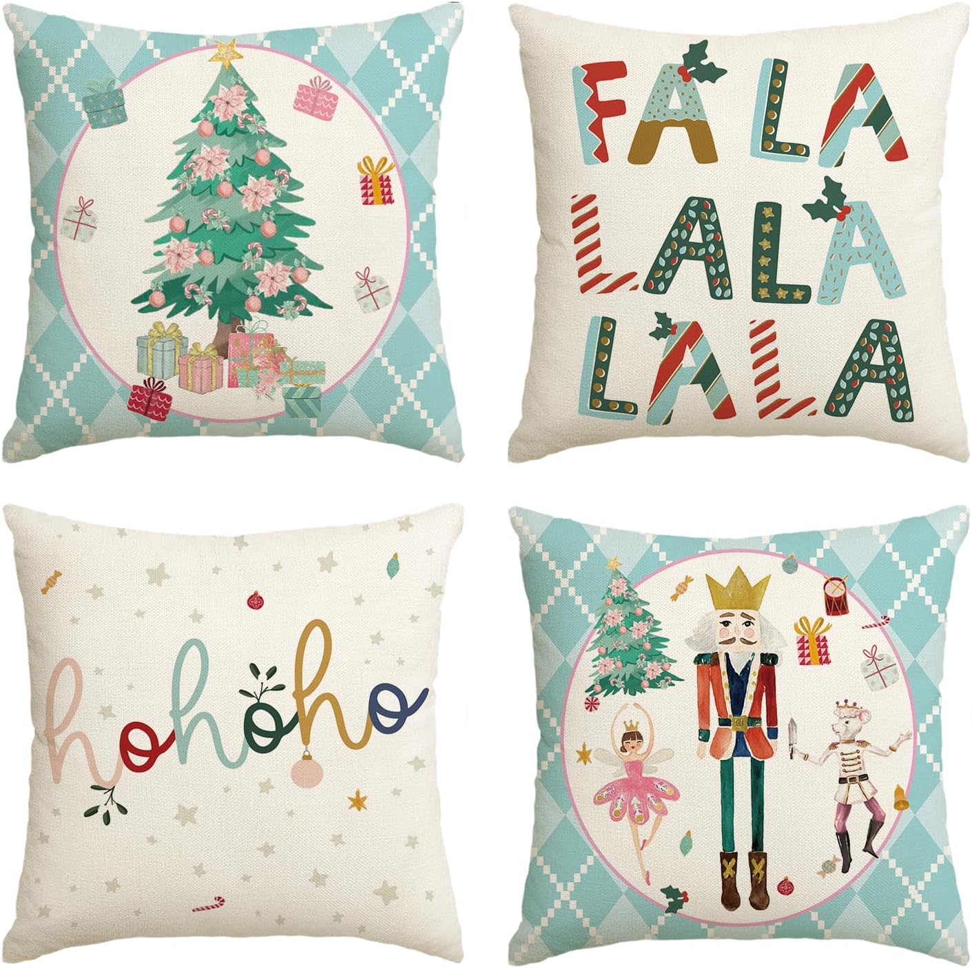 AVOIN colorlife Merry Christmas Nutcracker Blue Throw Pillow Covers, 18 x 18 Inc...