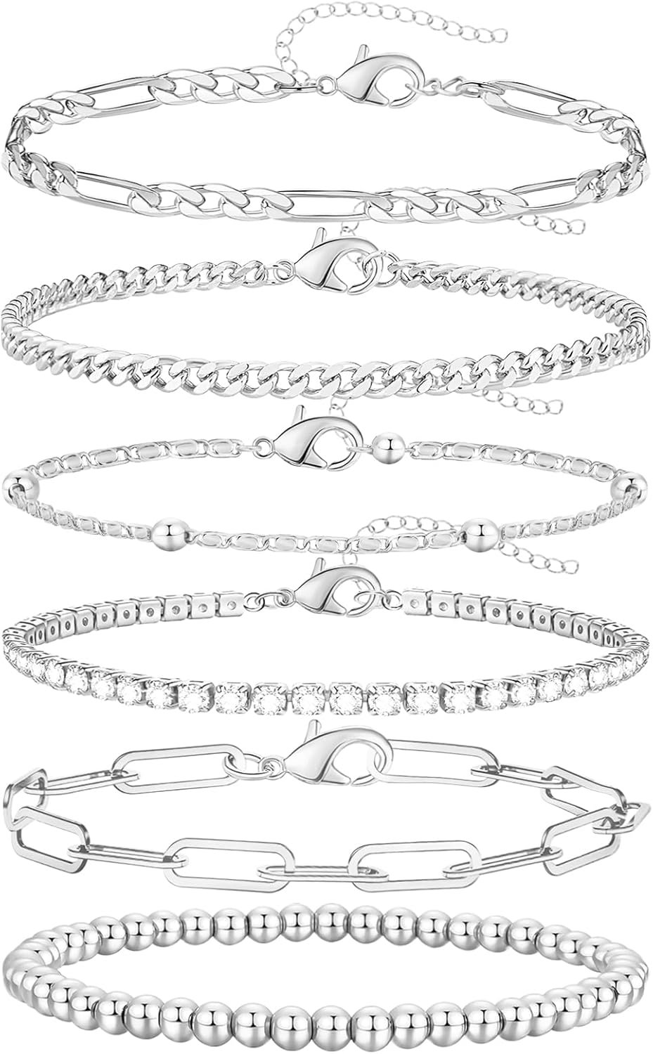 adoyi Dainty Gold Silver Chain Bracelets Set for Women Girls 14K/18K Real Gold P...