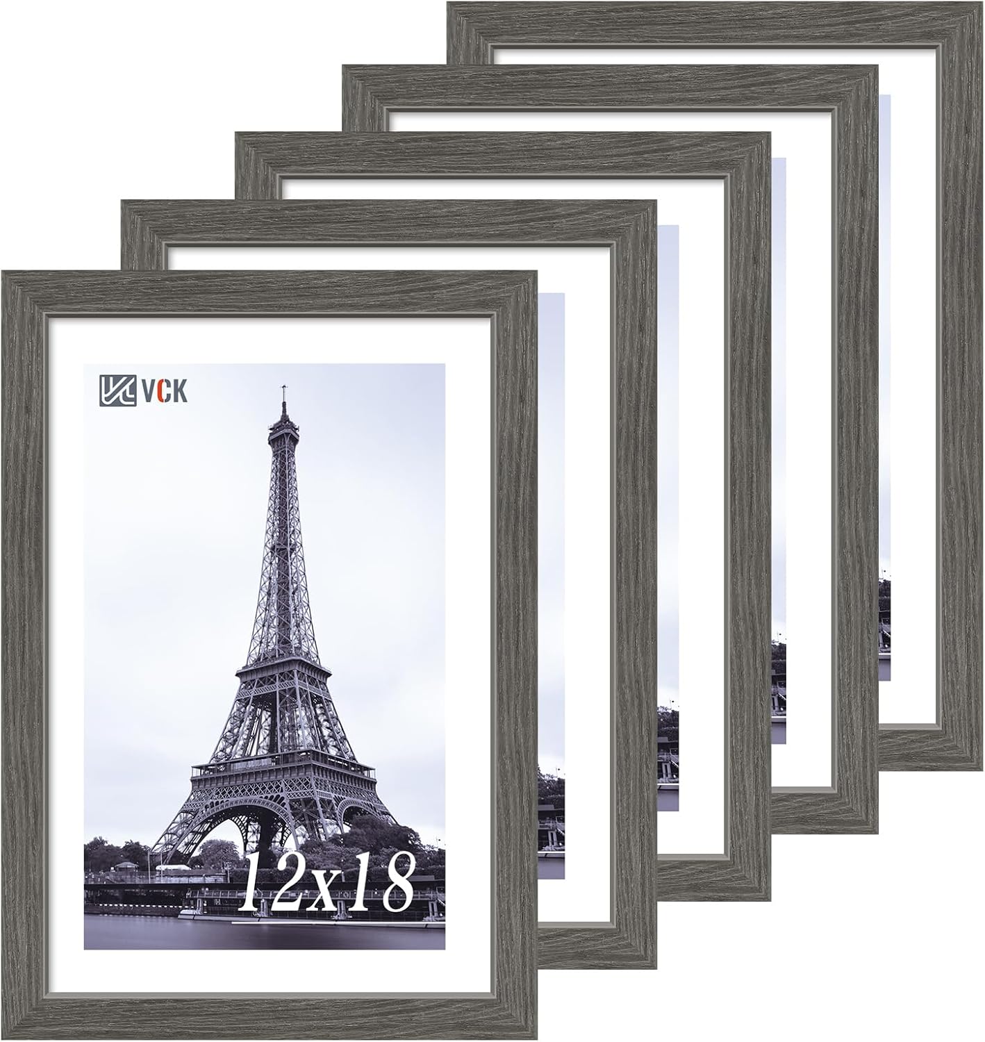 VCK 12x18 Frame Set of 5, Gray Solid Wood Poster Picture Frame, Exclusive Wood G...
