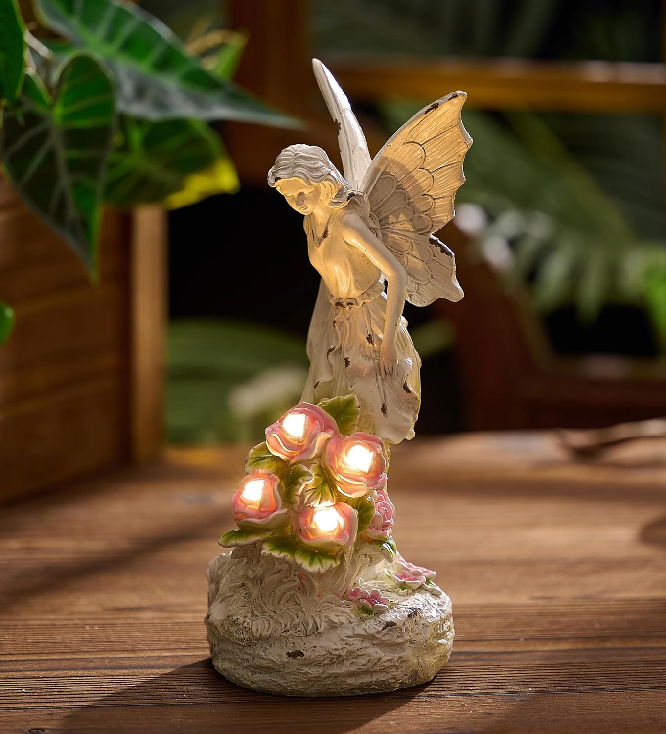 TERESA'S COLLECTIONS Fairy Garden Statues with Outdoor Solar Light for Garden De...