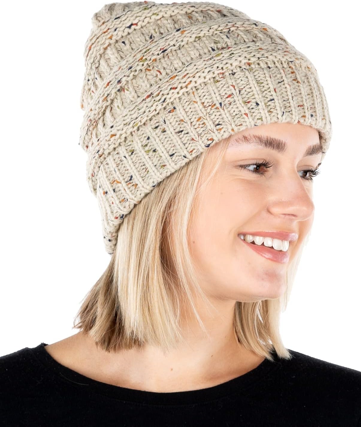 Funky Junque Beanies Women Confetti Cable Knit Crochet Hat Skullies Toboggan Thi...