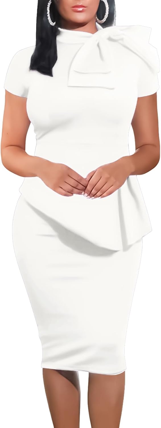 TOPONSKY Ruched Women Peplum Tea Party Bow Maternity Formal Church Dress Large A...