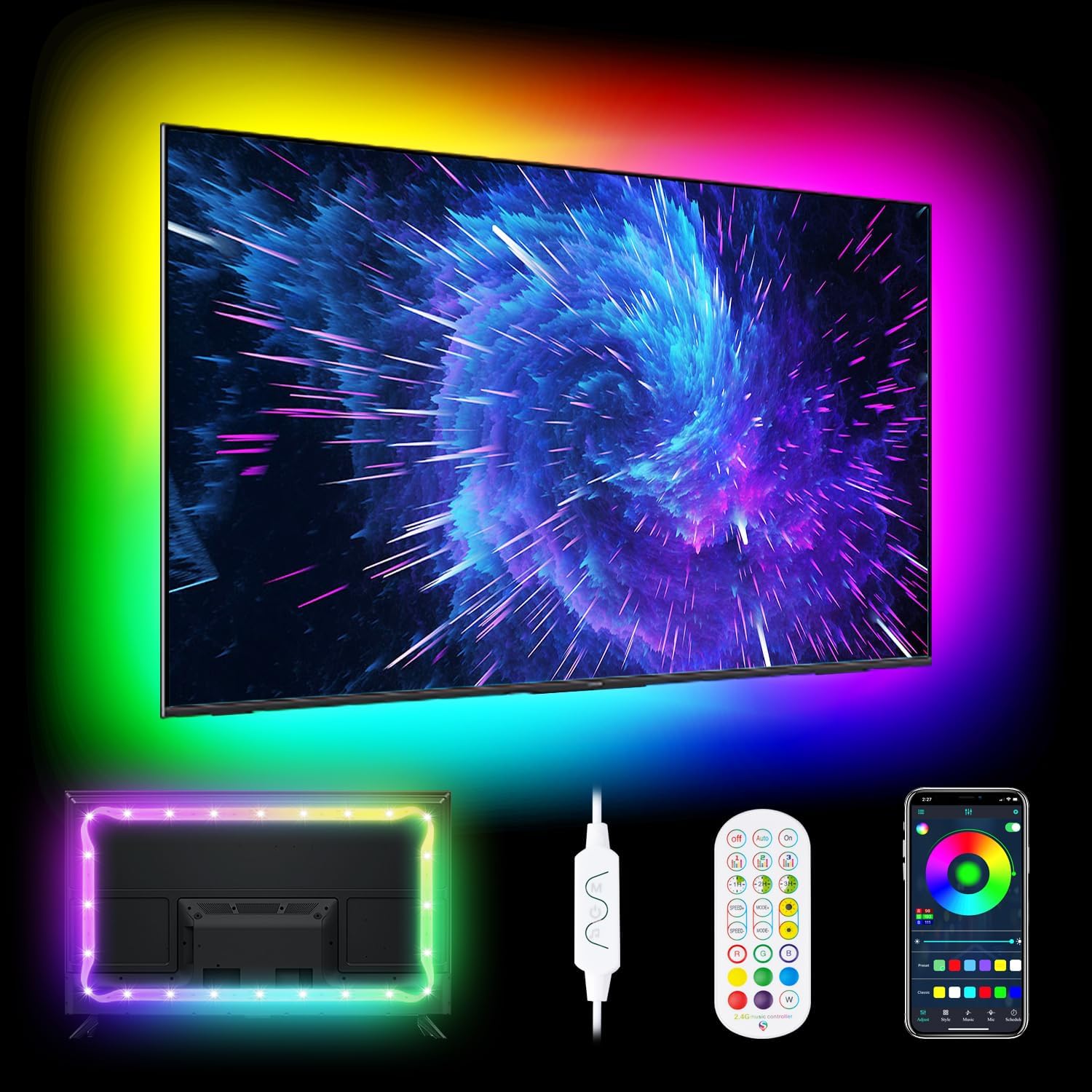 Daymeet TV LED Lights, 13.1ft TV LED Lights for 40-65 Inch, LED TV Behind with B...