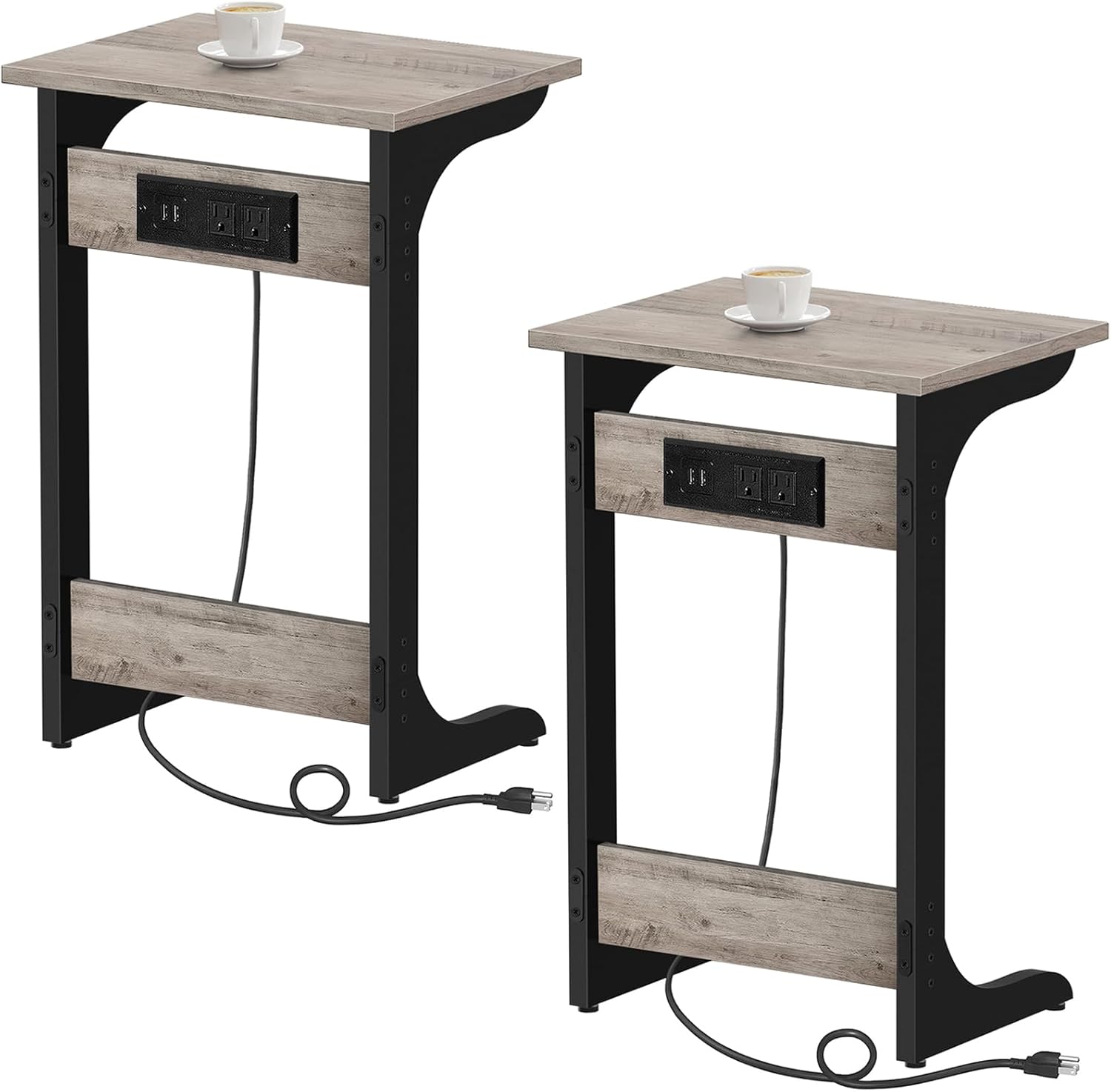 TUTOTAK C Shaped End Table with Charging Station, Set of 2, Couch Table, Tv Tray...