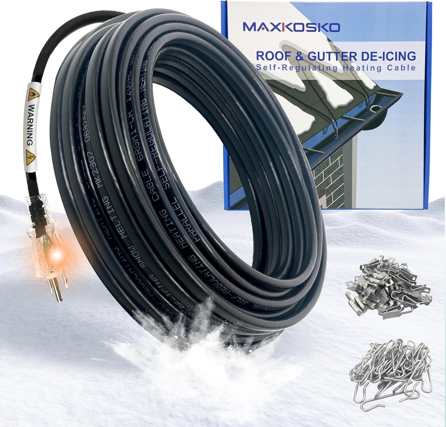 MAXKOSKO Roof Gutter Heat Cable for Snow Melting, Electric Self Regulating Roof...