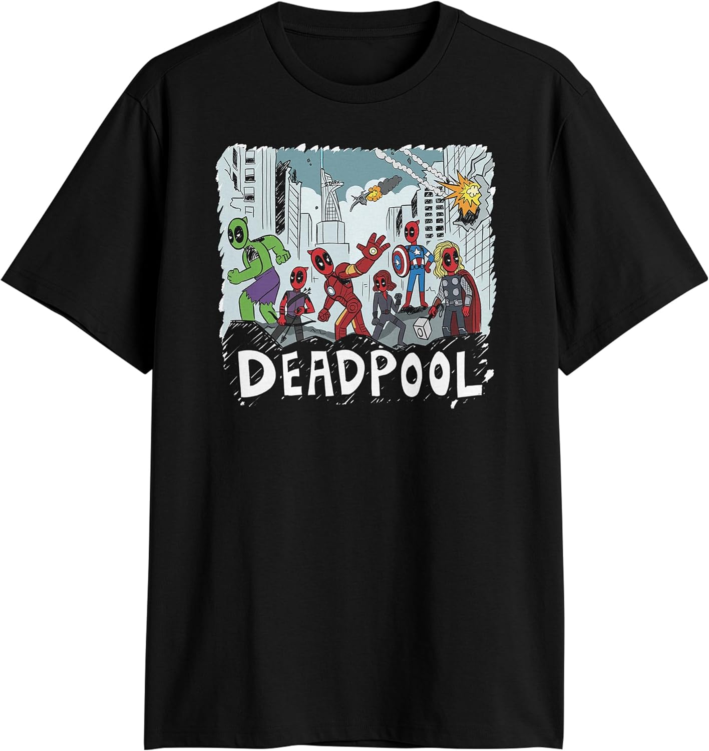 Marvel Deadpool Wolverine Sketchy Avengers T-Shirt X-Large Black