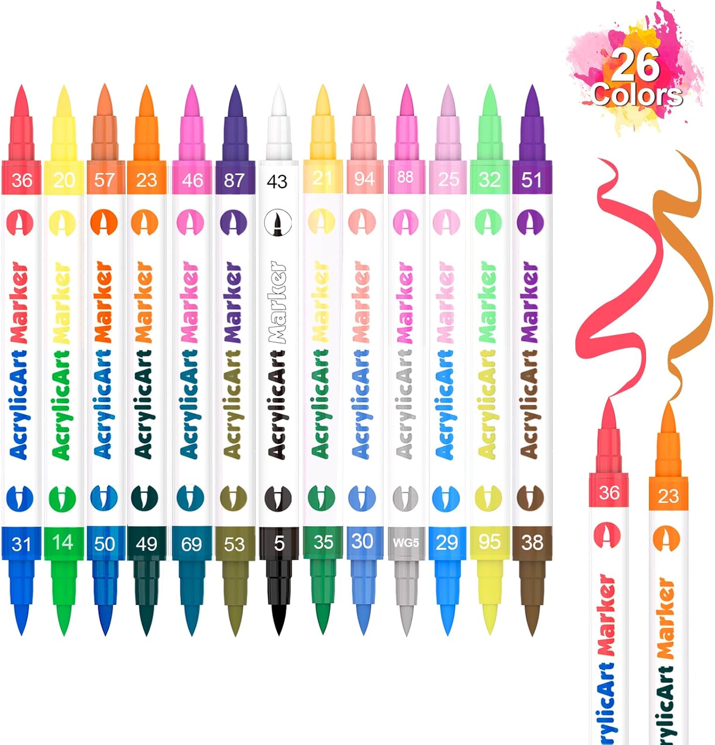 Banral 26 Colors Acrylic Paint Pens Markers, 13Pcs Upgraded Dual Brush Tip and D...