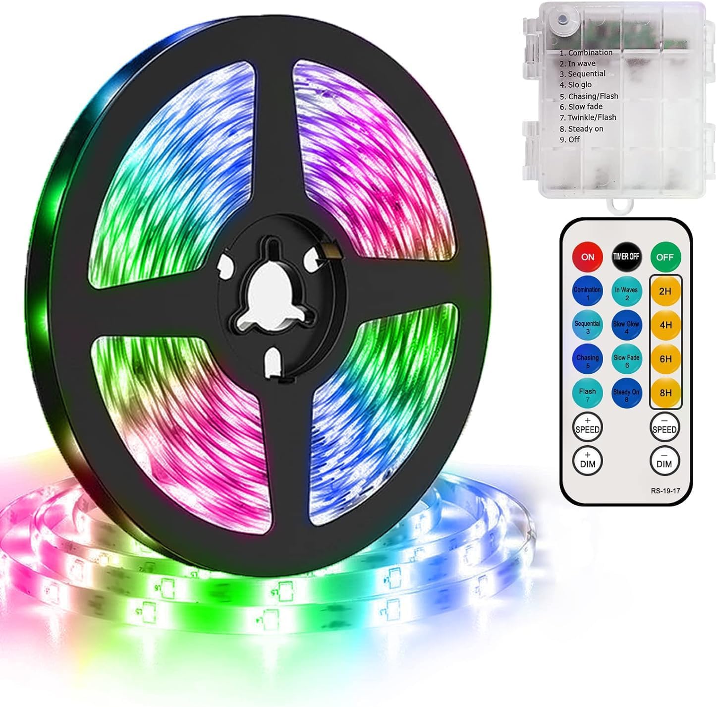 CCILAND 5M Strip Lights Battery Powered, 150 LED Lights Strip with Remote, 8 Mod...