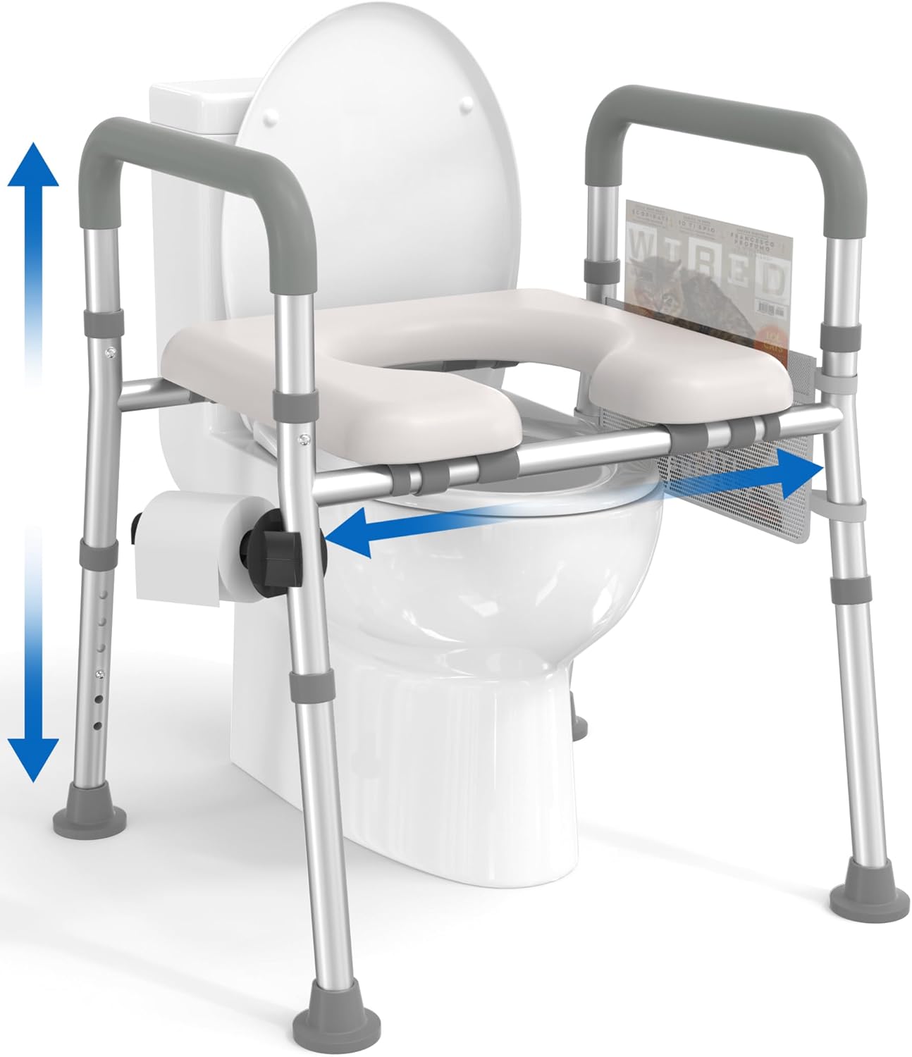 Raised Toilet Seat with Handles, Toilet Seat Riser for Seniors with Adjustable H...