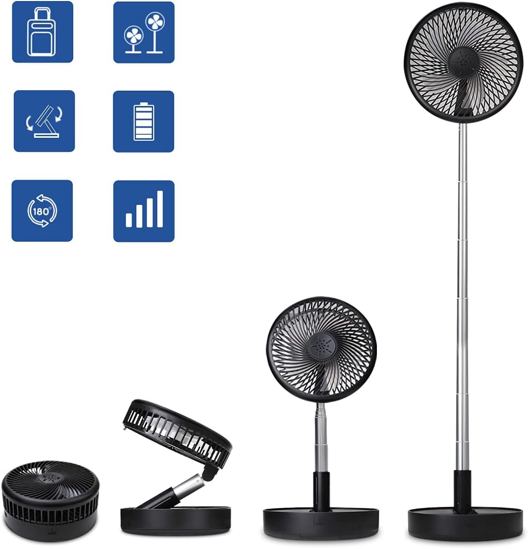 Primevolve Battery Operated Portable Standing Fan, Rechargeable USB Personal Flo...