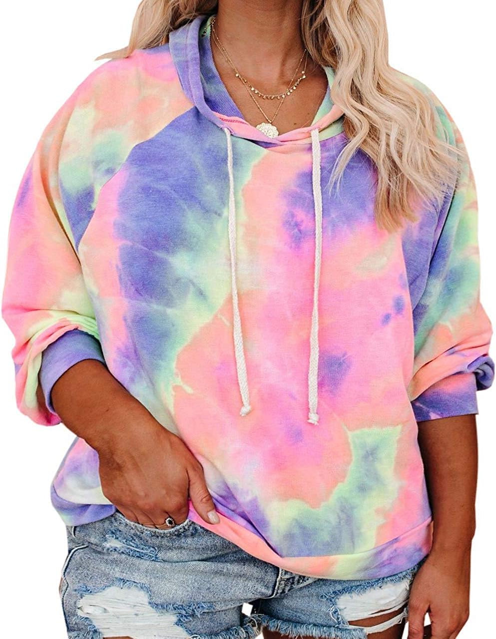 VISLILY Plus-Size Hoodies for Women Tie Dye Sweatshirts Tops 22 Plus 02_tie Dye_...