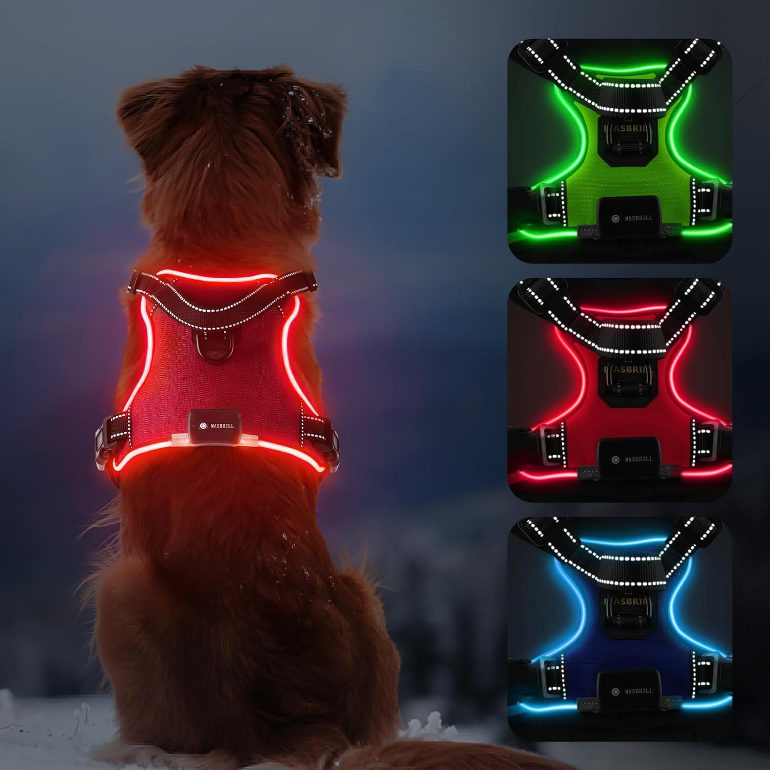 MASBRILL Light Up Dog Harness - Led No Pull Dog Harness Rechargeable Lighted Dog...