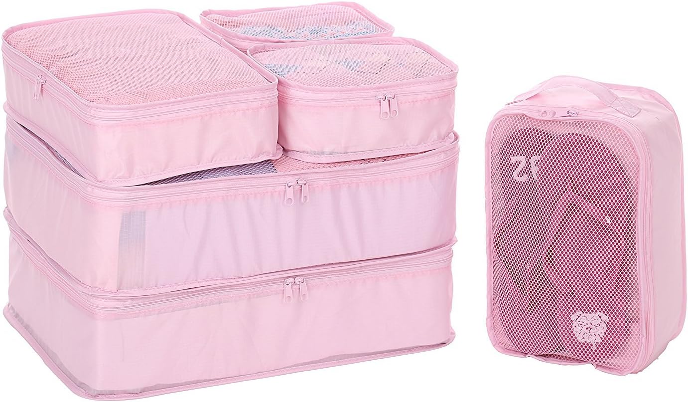 JJ POWER Travel Packing Cubes, Luggage Organizers with Shoe Bag Pink