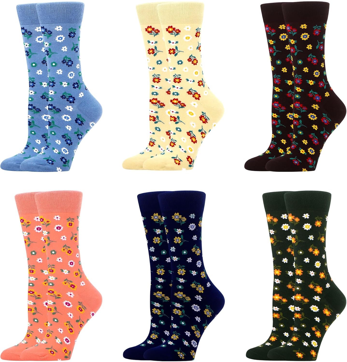 WeciBor Women's Patterned Cotton Dress Crew Socks 6 Pairs Funny Novelty Cute Ani...