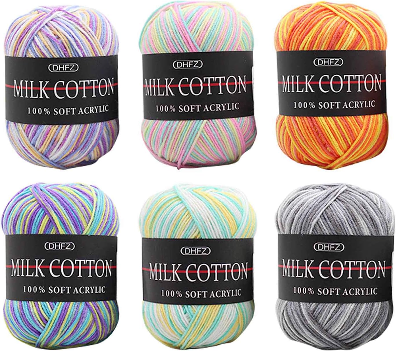 6 Rolls Assorted Colors Smooth Soft Milk Cotton Yarn DIY Hand Knitting Baby Wool...