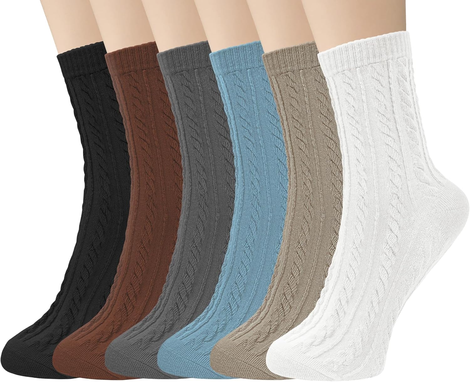 6 Pairs Womens Crew Socks, Retro Casual Knit Socks Soft Cotton Socks for Women O...