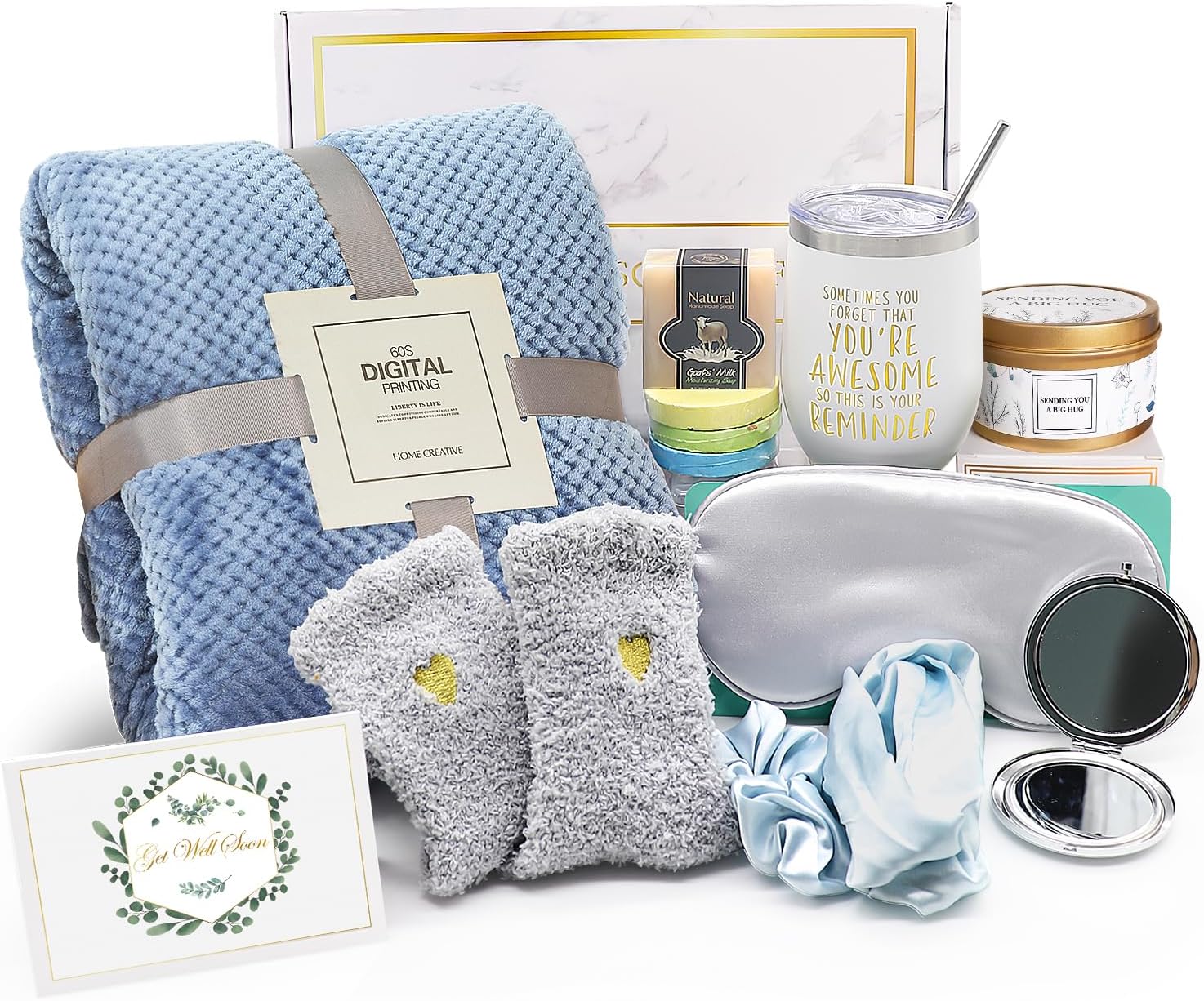 Get Well Soon Gifts, Care Package Gift Feel Better Basket Warm After Surgery Rec...