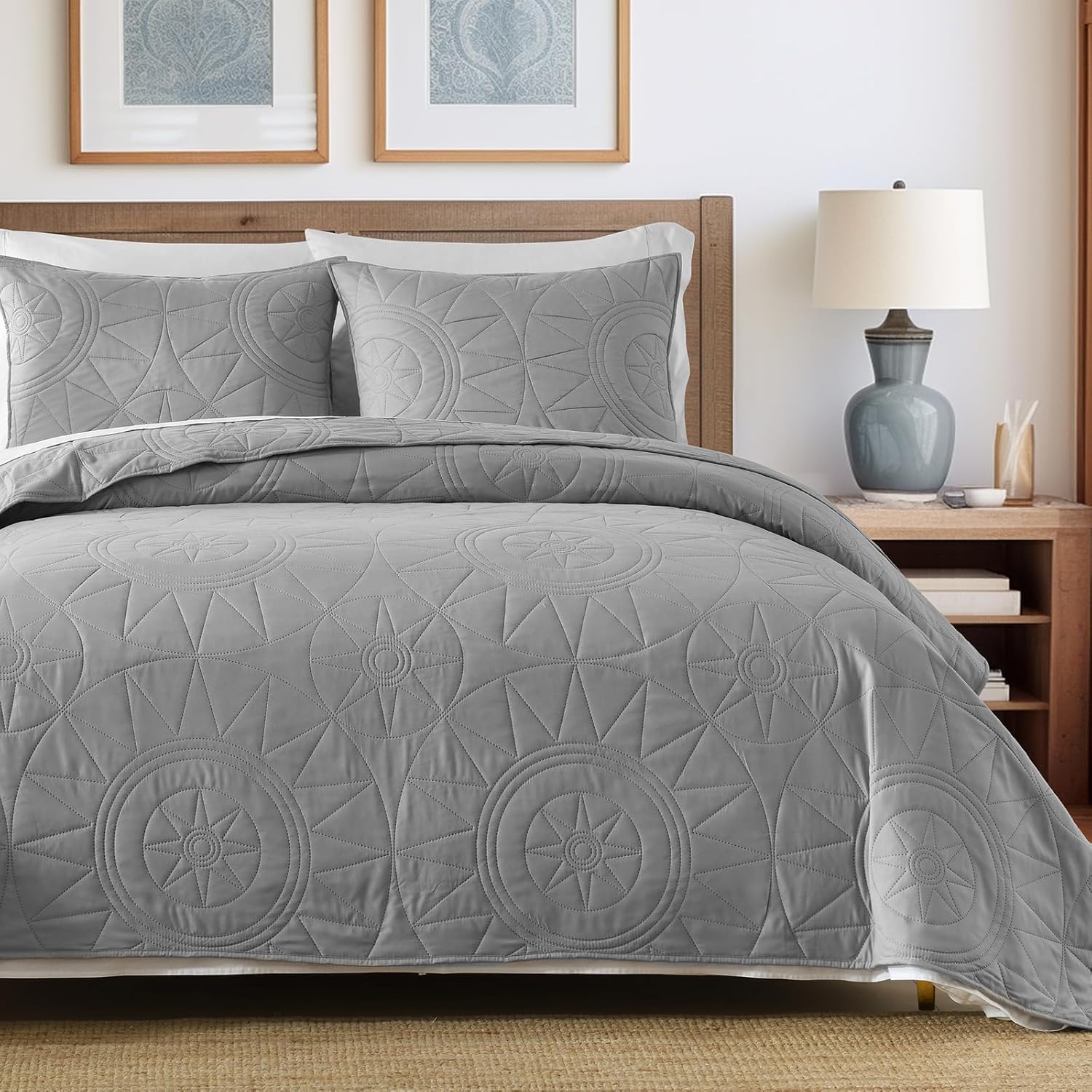 HORIMOTE HOME King Size Quilt Set (106'' x 96'') - Grey Lightweight Microfiber B...
