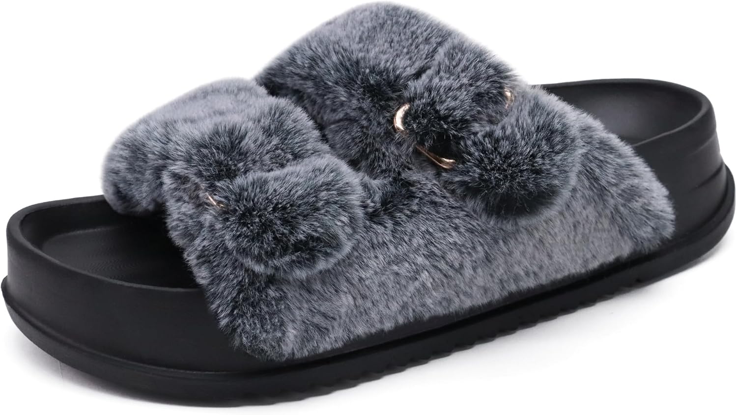 KuaiLu Women's Fluff Slippers Plantar Fasciitis Arch Support Platform Slippers L...