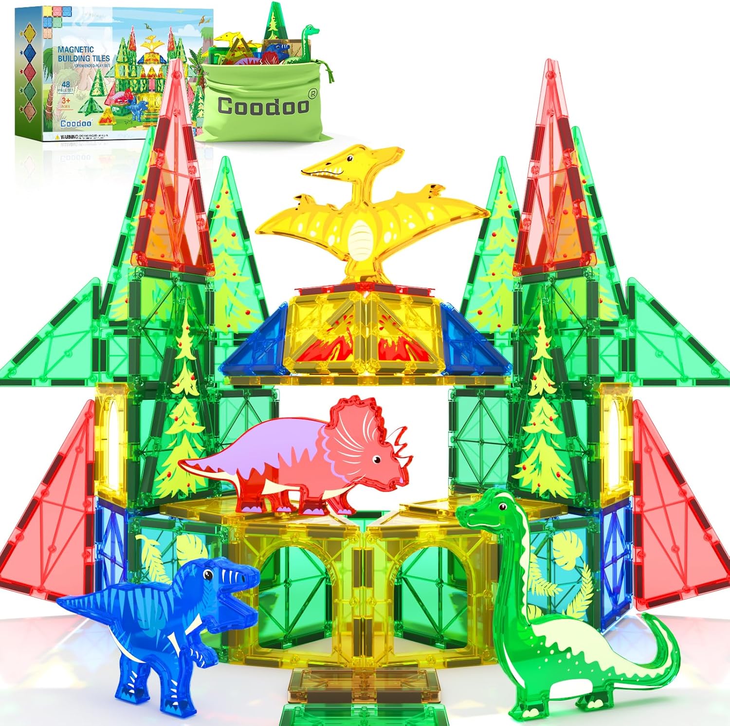 Dinosaur Toys Magnetic Tiles - Magnet Building Blocks for Toddler Kids Toys STEM...