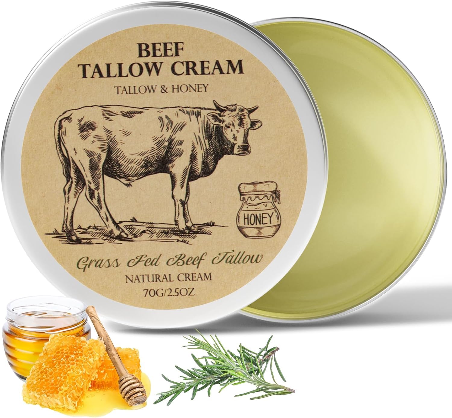 Beef Tallow for Skin, Tallow and Honey Cream,Tallow Face Moisturizer, Natural Or...
