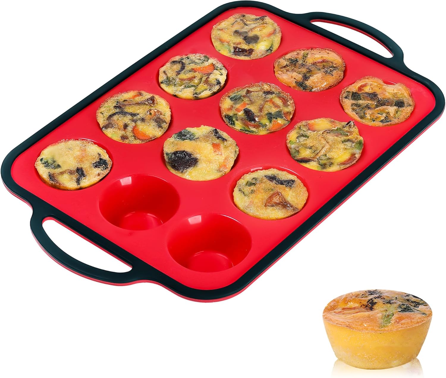 CAKETIME Silicone Muffin Pan, Metal Reinforced Frame Larger than Mini Cupcake Pa...