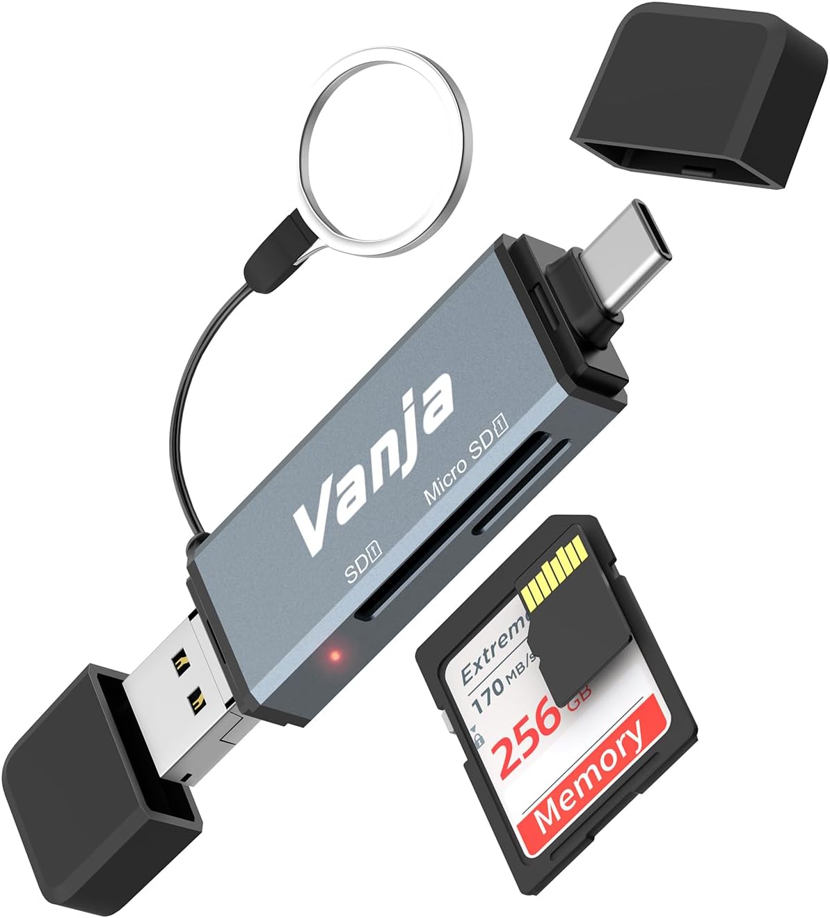 Vanja SD Card Reader, 3 in 1 USB/USB C/Micro USB Micro SD Card Reader Adapter fo...