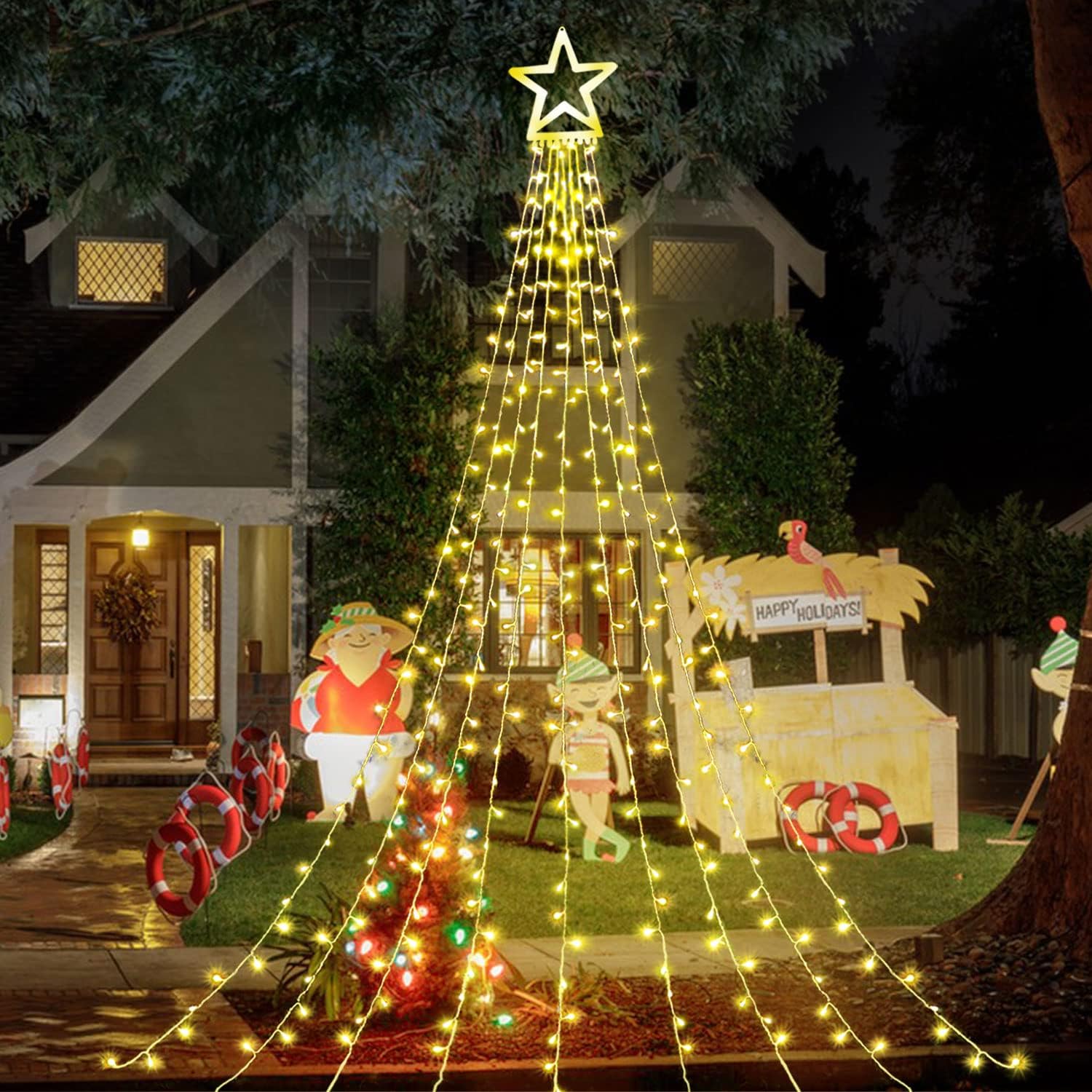 Outdoor Christmas Decorations Star String Lights, 320 LED 11.5 ft Waterfall Tree...