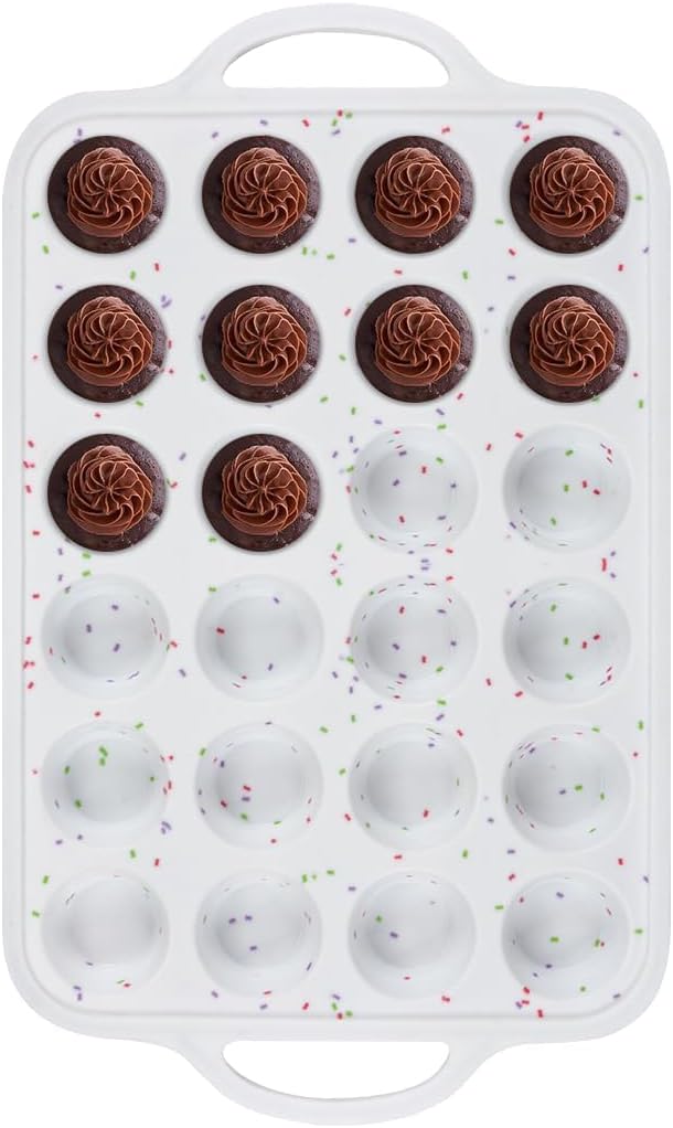 Muffin Pans With Metal Reinforced Frame - 24 Cups Durable Silicone Baking Pan fo...