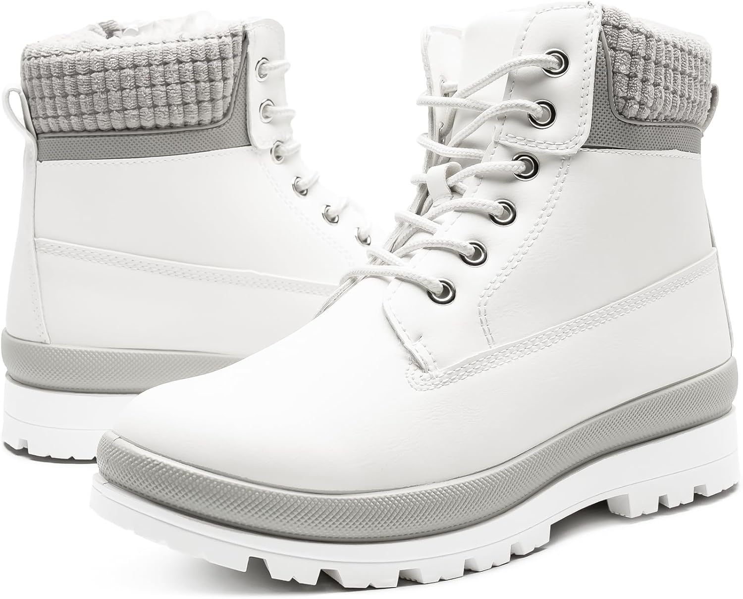 Womens White Winter Snow Boots Combat Boots for women Waterproof Fur Lined Ankle...