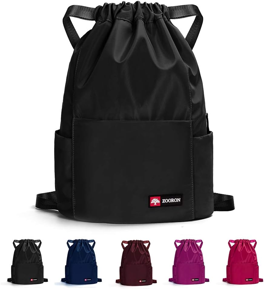 ZOORON Waterproof Drawstring Gym Backpack Bag for Men & Women, Sport Gym Sack Mi...