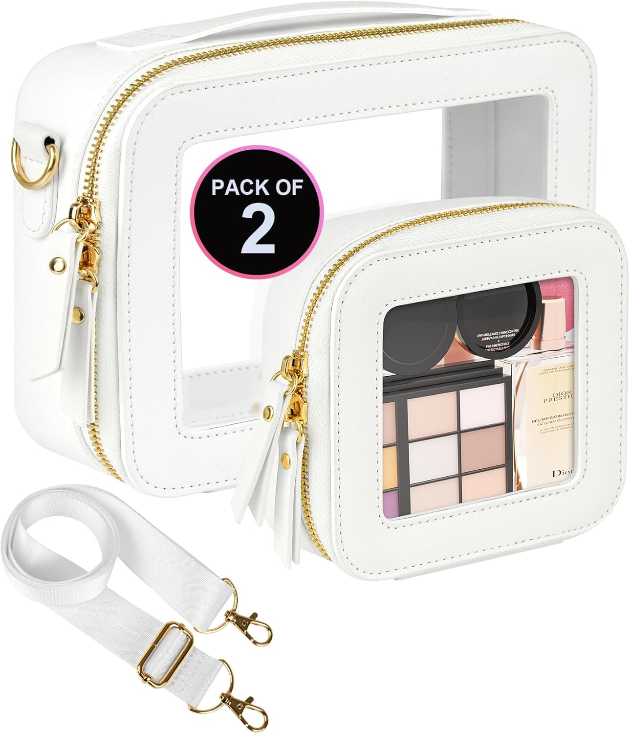 2pcs Clear Makeup Bag with Removable Strap for Stadium Events Crossbody, Premium...