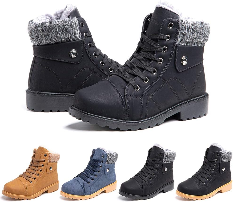 Ladies Ankle Boots Womens Snow Shoes Fur Lined Winter Combat Boot Warm Lace Up P...