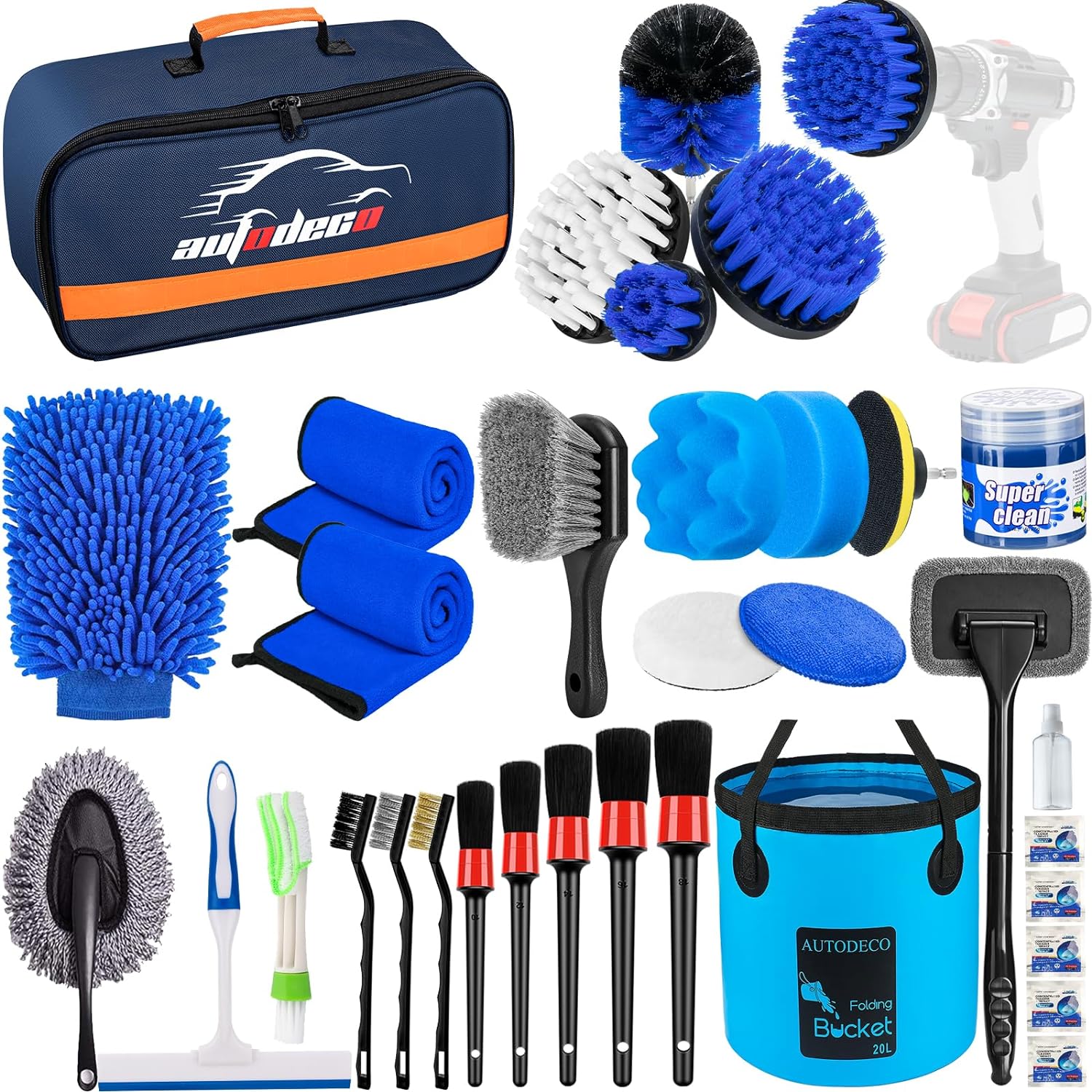 AUTODECO 34Pcs Car Detailing Brush Set, Car Detailing Kit, Auto Detailing Drill...