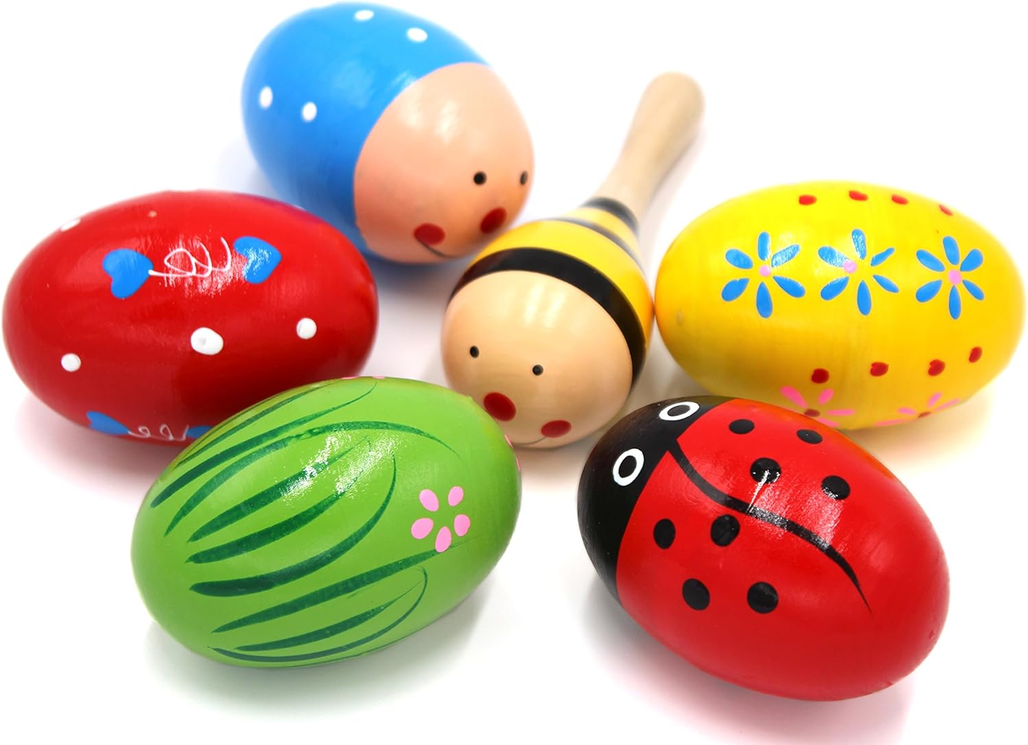 Set of 6-5PCS Adorable Wooden Egg Maracas Musical Colorful Percussion Easter Egg...