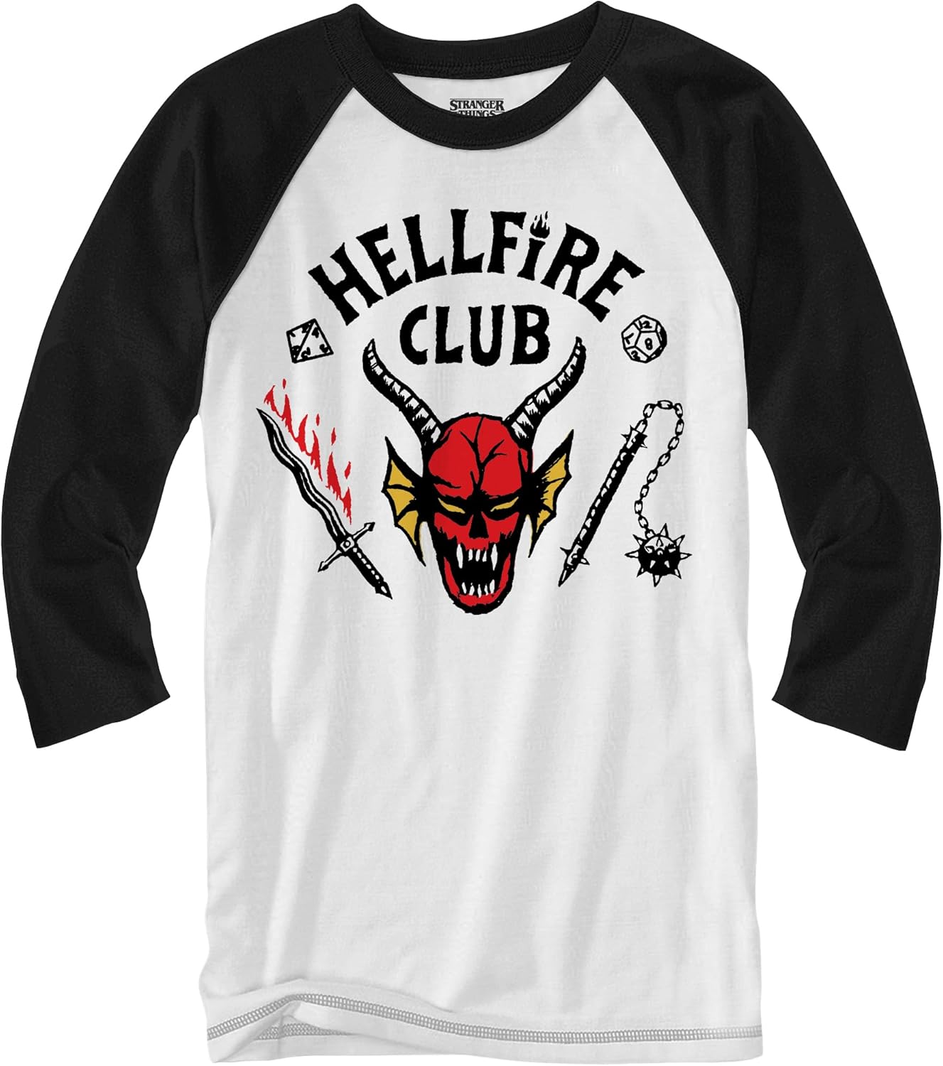 Stranger Things Hellfire Club Long Sleeve Raglan Adult T-Shirt Medium Black