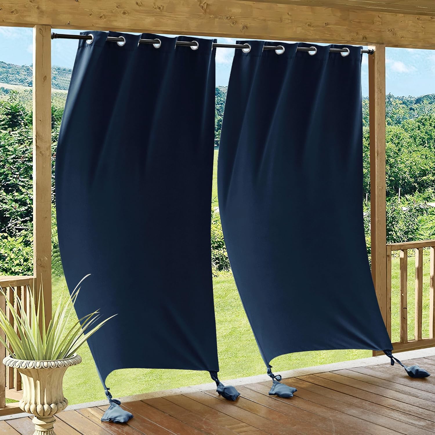 RYB HOME Outdoor Curtains Windproof - Waterproof Blackout Curtain with Weight Ba...