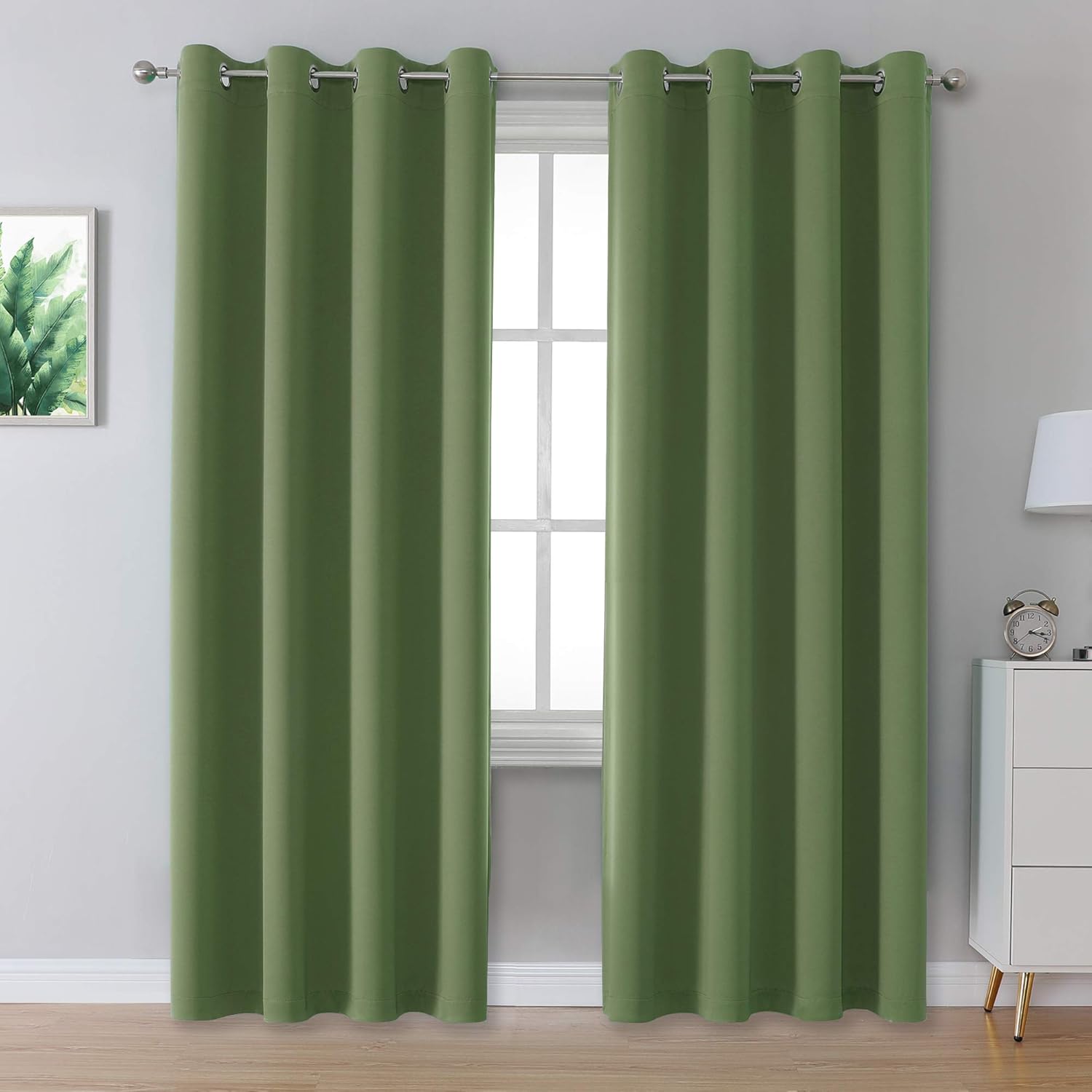 DUALIFE Sage Green Blackout Curtains 52 x 96 Inch Long Set of 2 Panels for Bedro...