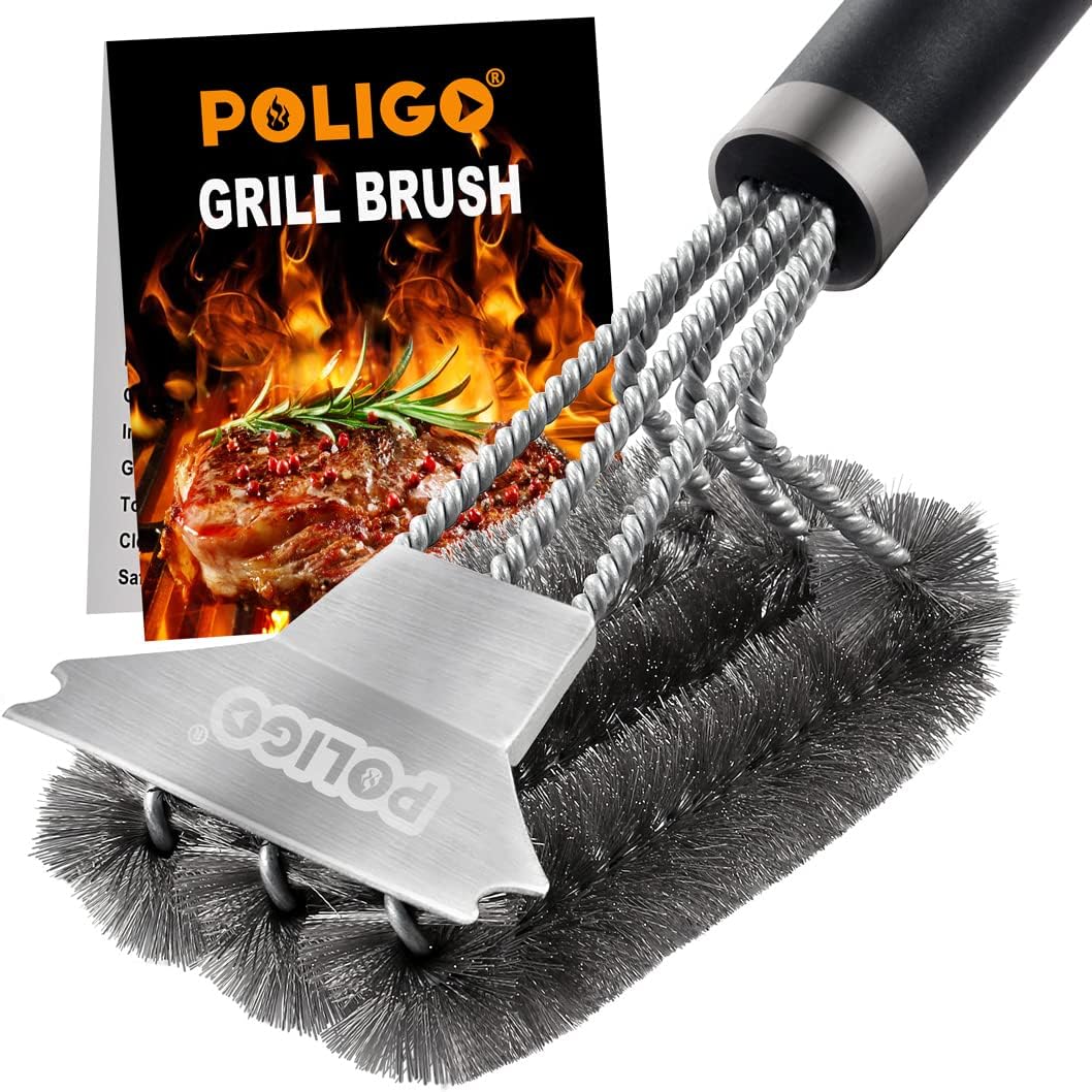 POLIGO Safe Grill Brush and Scraper with Deluxe Handle - 18" Grill Cleaner Brush...