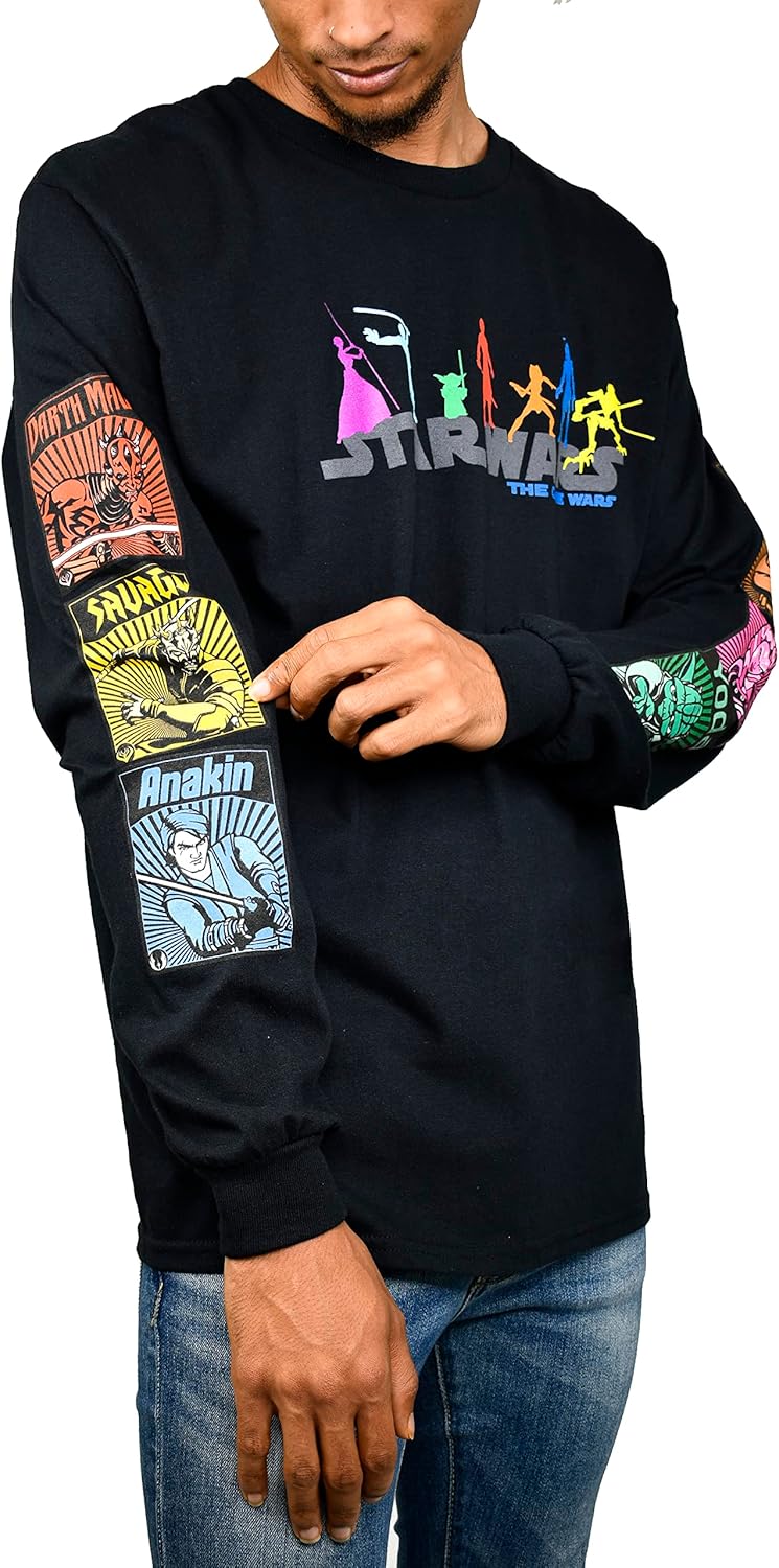 STAR WARS Clone Wars Darth Maul Ahsoka OBI-Wan Yoda Anakin Logo Long Sleeve T-Sh...