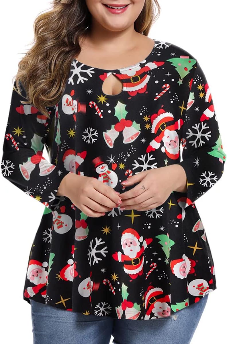 MONNURO Womens Plus Size Shirts 3/4 Sleeve Casual Loose Keyhole Sexy Tunic Tops...